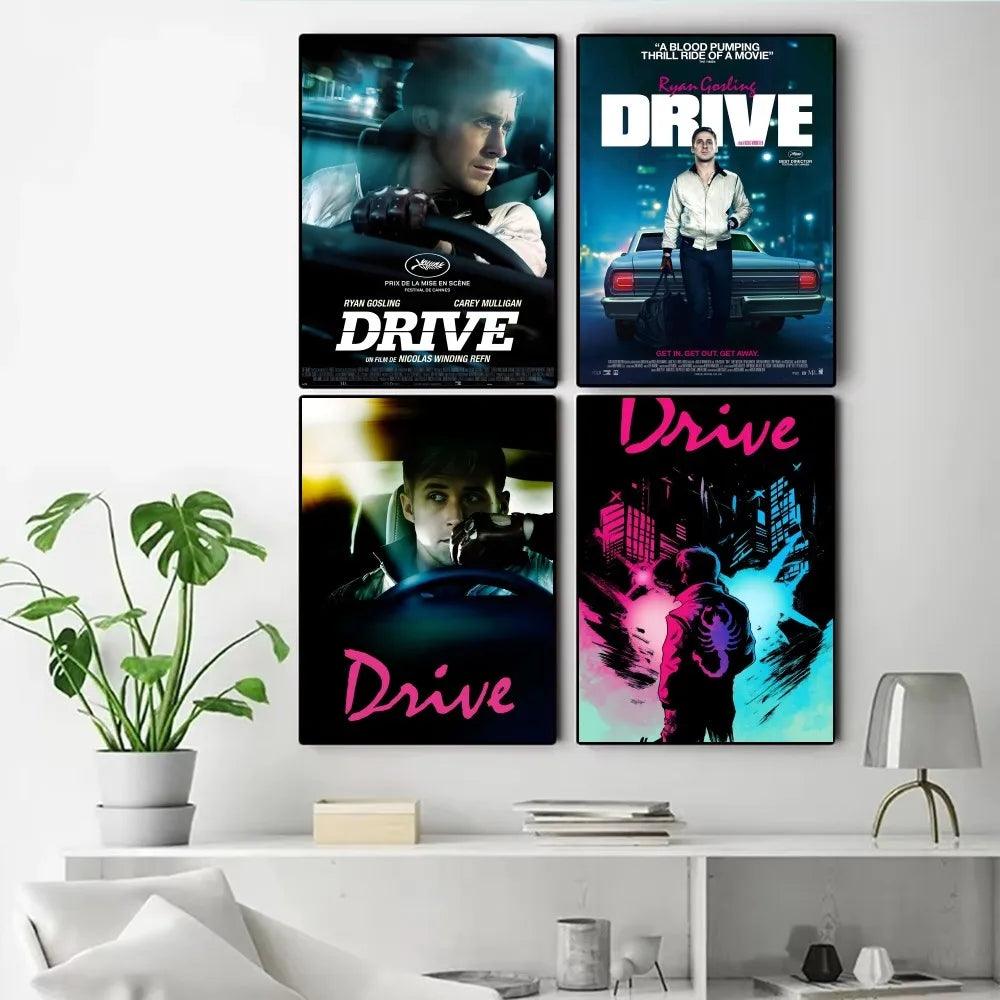 affiche film Ryan Gosling moderne bleu noir blanche rose graphique minimaliste décoration mur salon