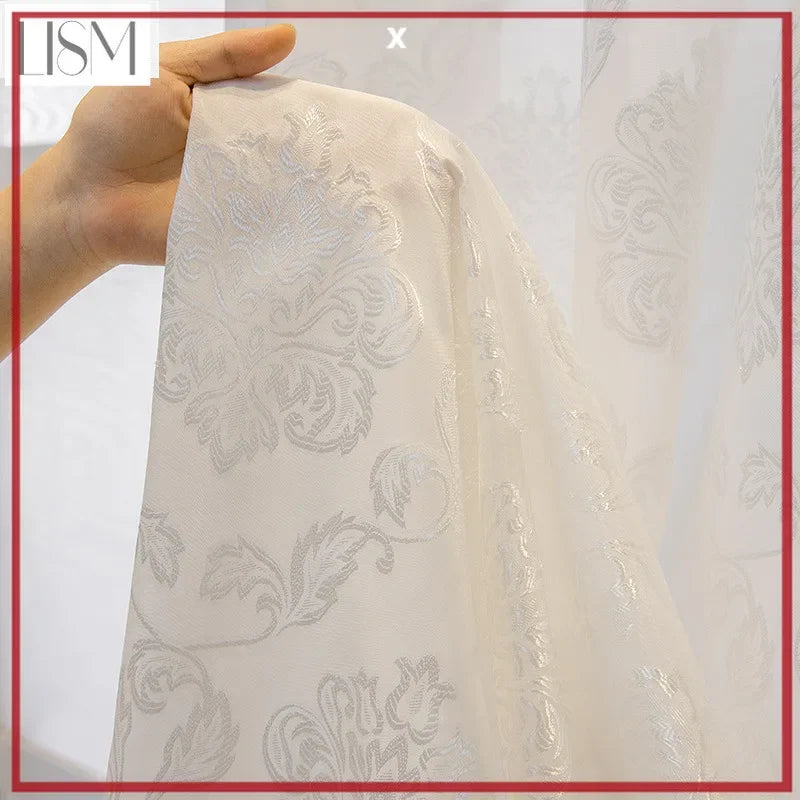 rideau blanc tulle brodé floral semi transparent anneaux salon chambre fenêtre classique