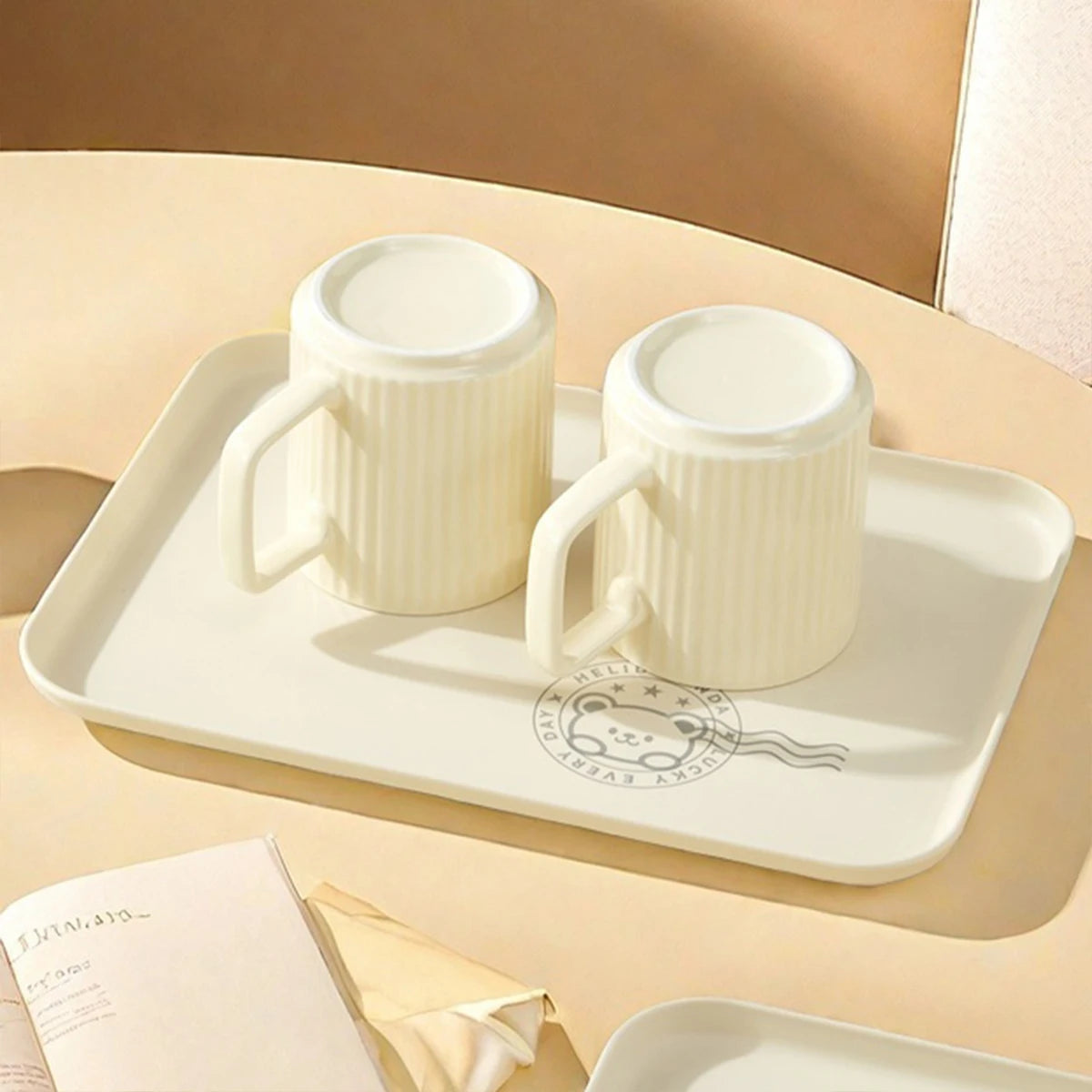 assiettes modernes plastique imprimées ours tasse cuillère serviette dessin animé minimaliste