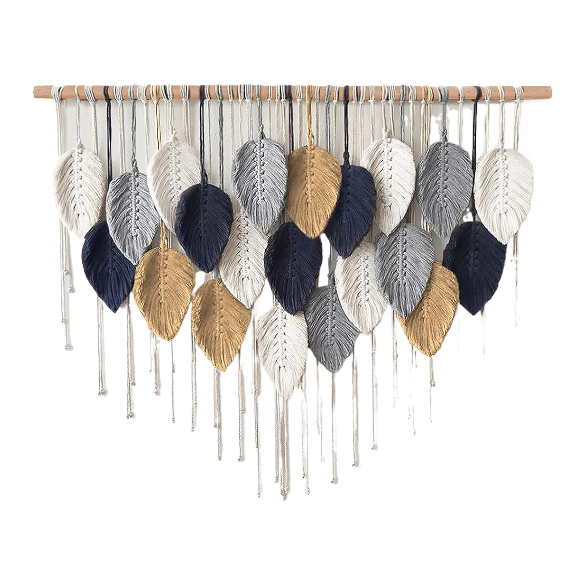 décoration murale boho feuilles stylisées coton biologique rubans vert beige gris