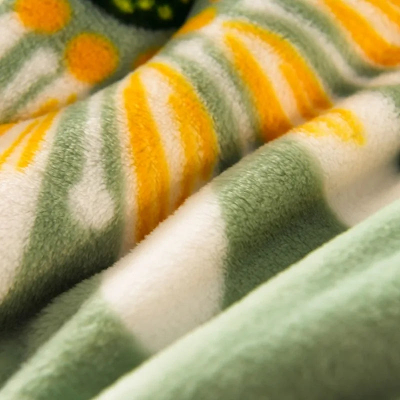 couverture polaire imprimé fleur hiver vert clair jaune blanc douce confortable étudiants lit single