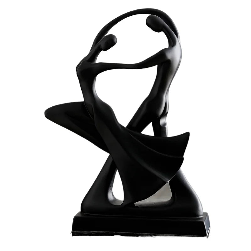 figurines humaines enlacées noir blanc sculpture résine moderne minimaliste