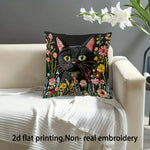 housse coussin carré chat noir fleurs colorées imprimé 2d polyester zip closure 45x45cm chambre