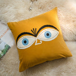 taies d'oreiller brodées chat yeux velours jaune noir modernes décoratives lit voiture 45x45