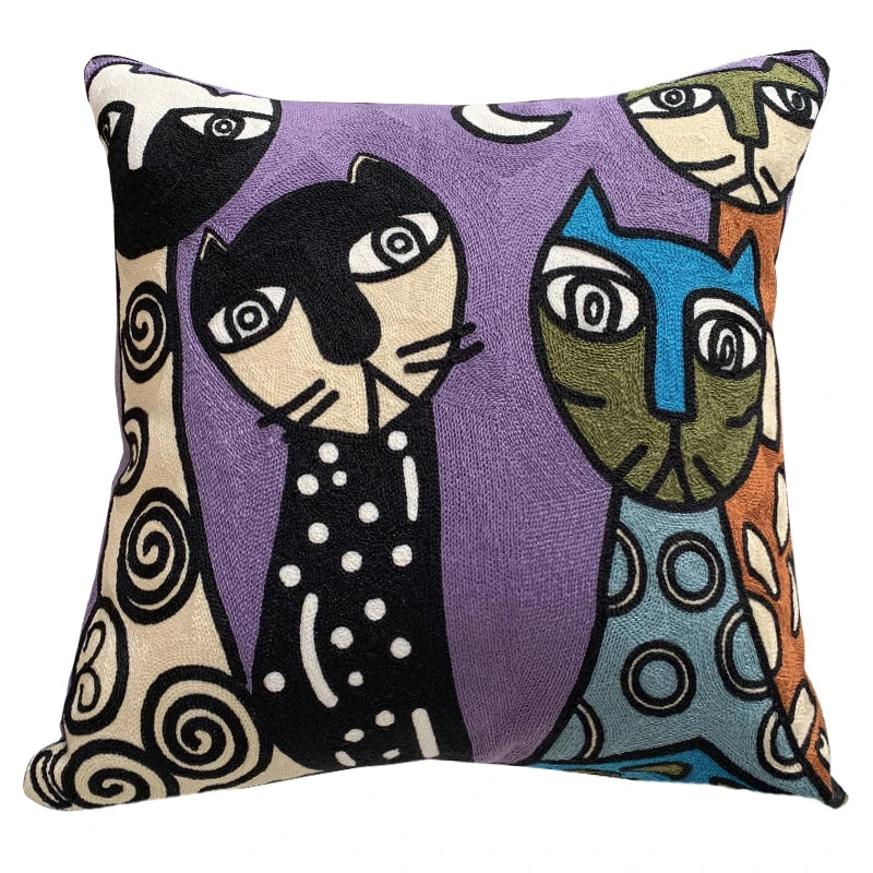 taies d'oreiller multicolores brodées motif abstrait moderne coussin décoratif carré linge coton 45x45cm
