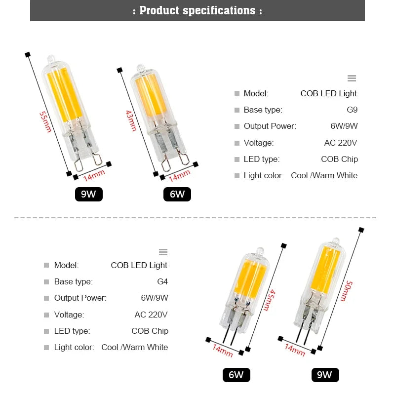 ampoule led filament cob g9 g4 lustre moderne blanc chaud salon intérieur