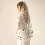 voile mariée bohème broderie florale 3d peigne transparent romantique champêtre