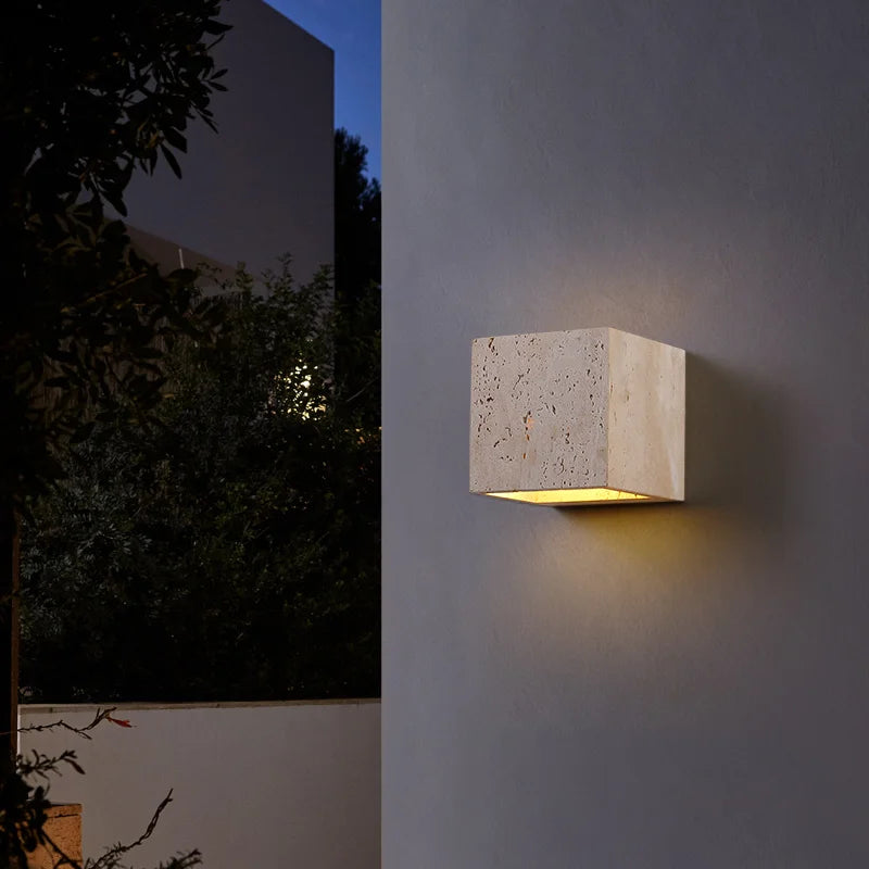 lampe murale moderne pierre naturelle beige clair intérieur éclairage led non résistant l'eau autonomie