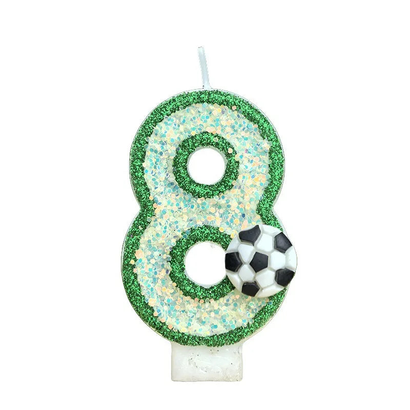 bougies numériques forme chiffres paillettes dorées football vert blanc or festive decoration anniversaire sportive