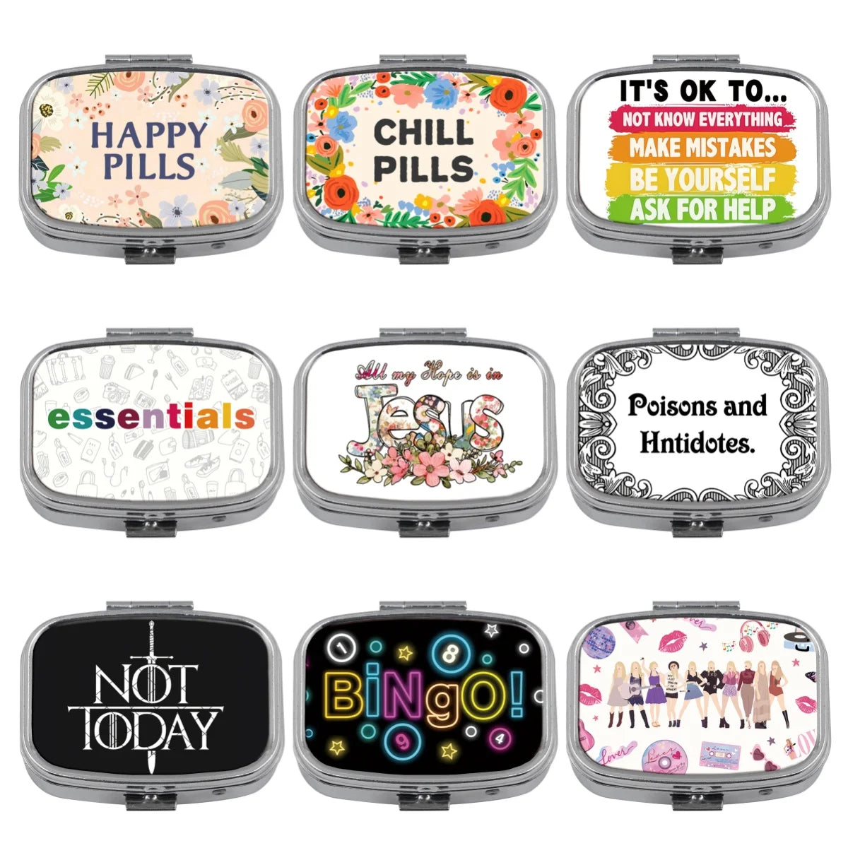 boîte pilules moderne fleuries multicolores portable organisateur blanc motifs graphiques