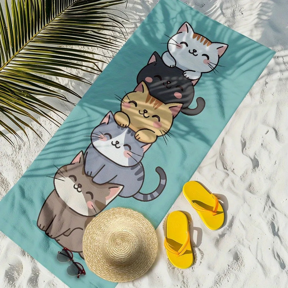 serviette plage dessins animés chats bleus rapide absorption polyester moderne camping voyage