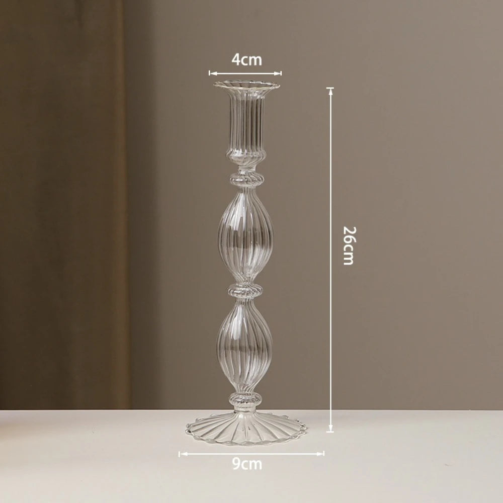 bougeoirs verre transparent rayures horizontales classiques or doré rose bleu vert noir