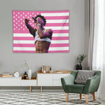 tapisserie drapeau américain stylisé moderne rose blanc salon chambre décoration festive
