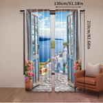 rideaux décoratifs grecs bleu ciel mer maison blanche nuages semi translucides pastorales 100 polyester