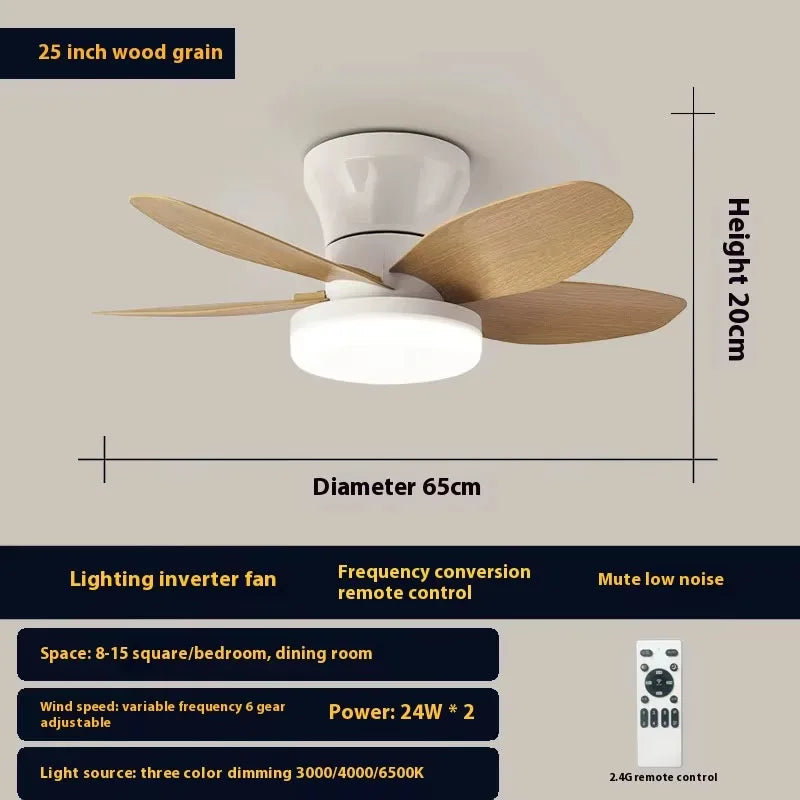 ventilateur blanc bois moderne lampe led télécommande vitesses silencieux chambre salon