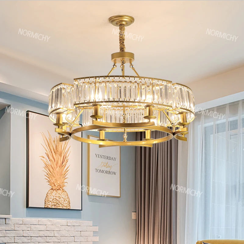 lustre moderne doré transparents rectangulaires corde salon chambre