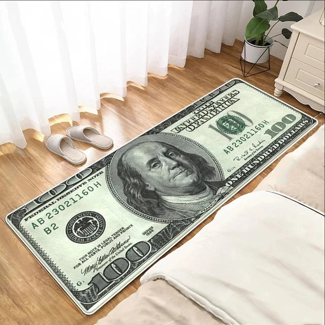tapis géométrique billet dollar moderne rectangle salon polyester antidérapant feutre