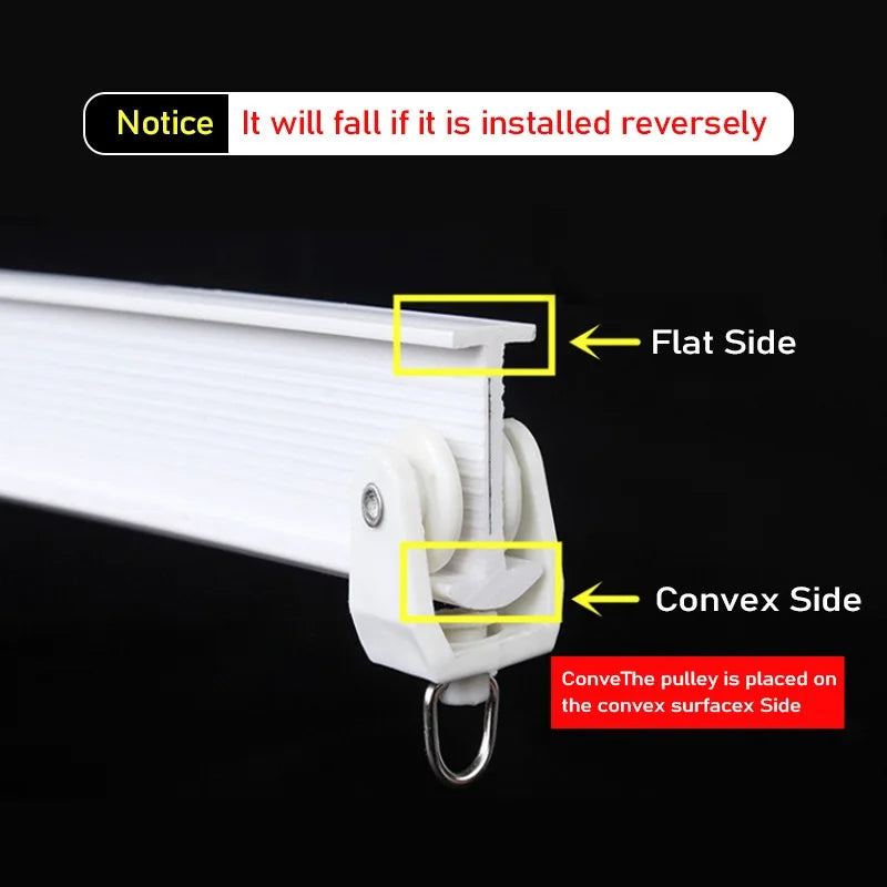 rideau rail courbé flexible blanc moderne rainures horizontales roulettes support mural