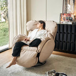 fauteuil relax rotatif beige clair moderne bouton commande salon maison confortable