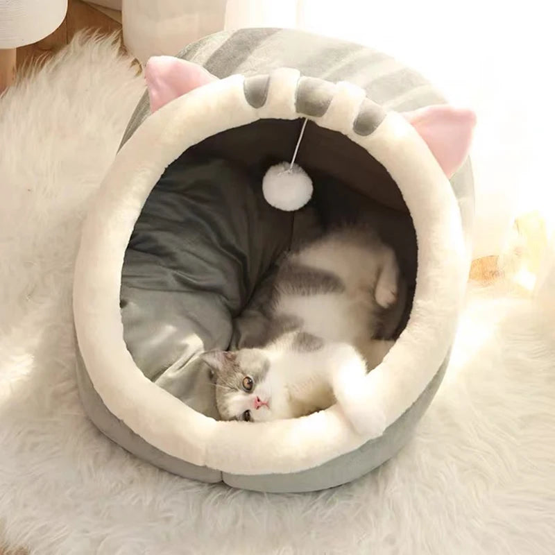 lit chat confortable vert gris rose doux velouté coussin bâtonnet jouet antiderapant