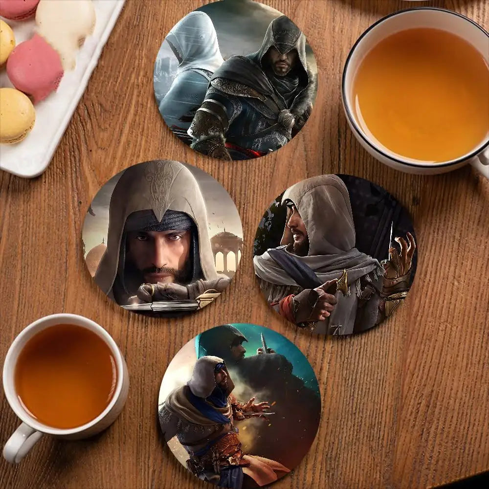 coasters multicolores assassin's creed personnages réalistes table hygiène bois écofriendly moderne domestique
