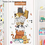 sticker mural multicolore dessin animé chats bienvenue fleurs papillons adhésif chambre enfant deco cartoon