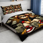 housse couette oreiller ours billets or pop art noire blanche rouge dorée lit grande