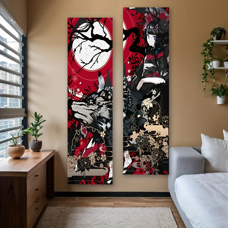 affiche murale moderne graphique floral abstraite rouge noire blanche opaque chambre fille decoration