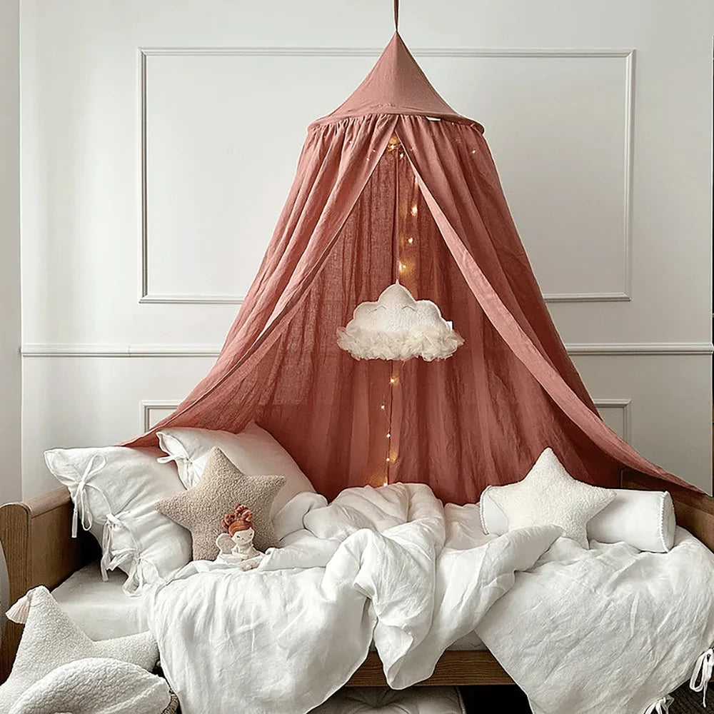 tente lit bébé bohème coton lin rose rouille beige gris blanc