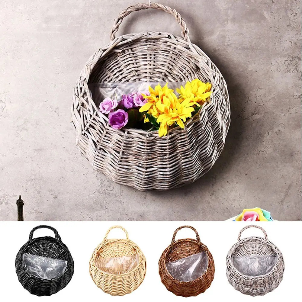 panier suspendu tressé rotin noir beige marron rustique anneau métallique plante artificielleintérieur jardinDecoration