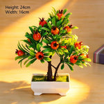 décoration intérieure arbre artificiel bonsaï pot blanc feuilles vertes fruits rouges tronc brun