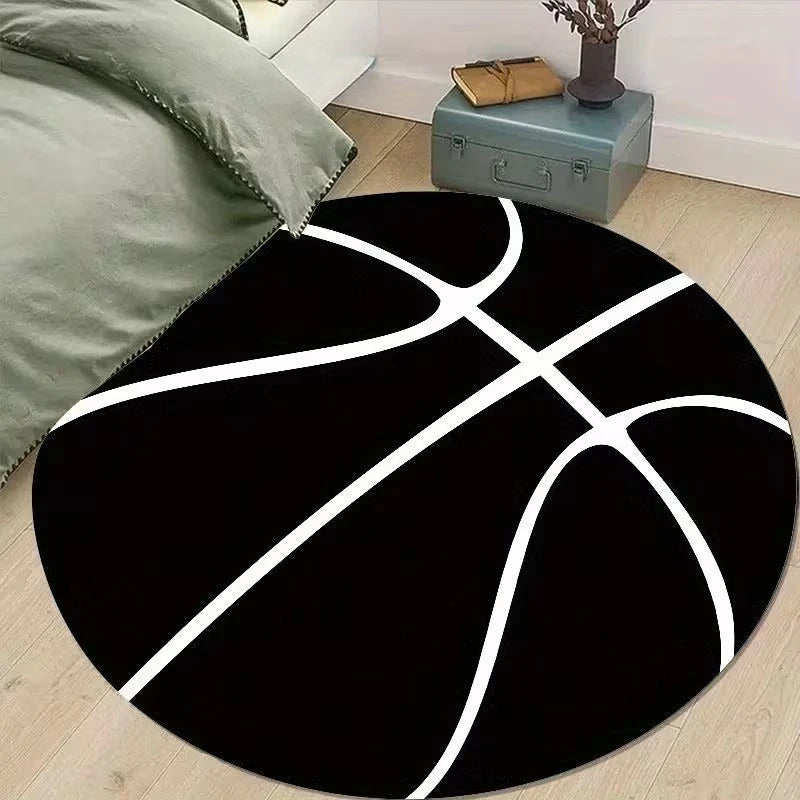 tapis rond moderne motif basket noir blanc anti dérapant 40x40 80x80 120x120 cm chambre