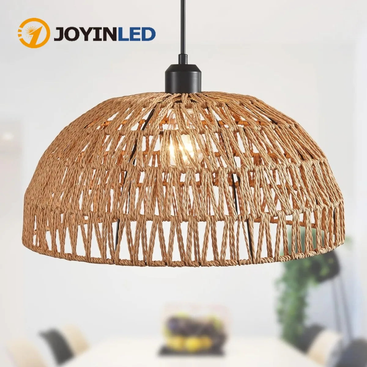 lampe suspendue marron clair tissage rotin opaque moderne rustique pince lampe ampoule e27 autonome