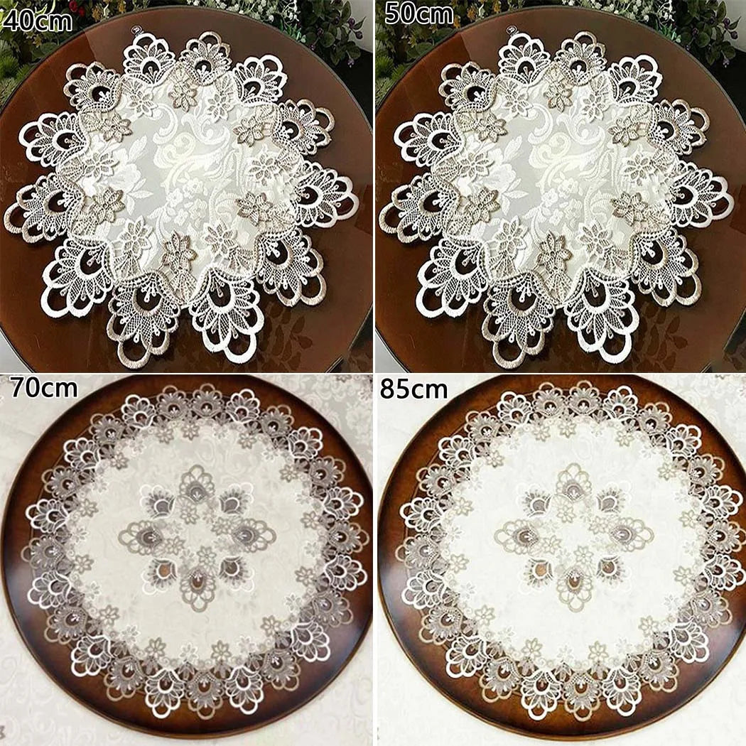 nappe tissu moderne dentelle motifs floraux élégante semi transparente table manger chambre restaurantDecorationVintageBlancBeigeArgent
