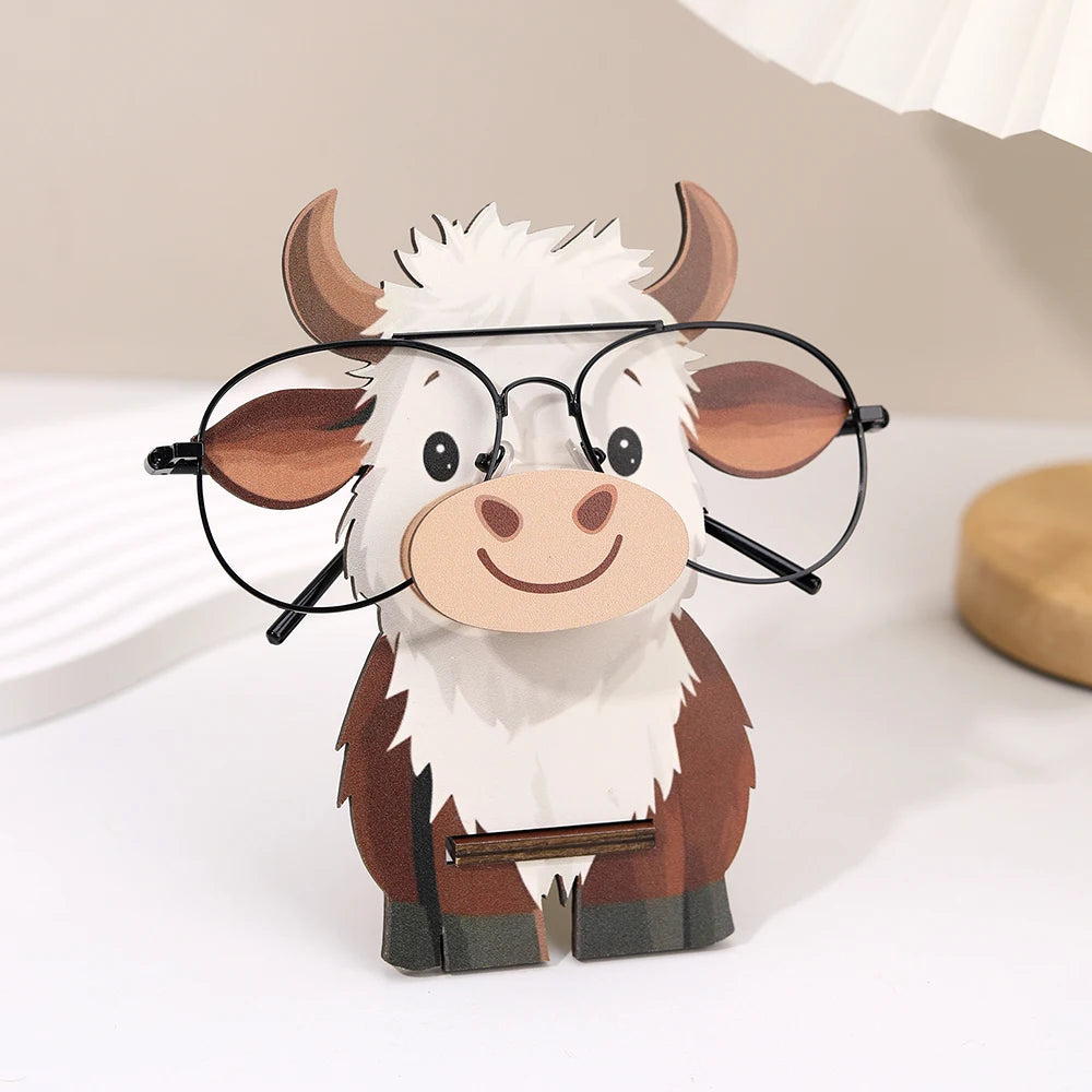support rangement lunettes forme vache bois blanc marron cartoon decoratif maison