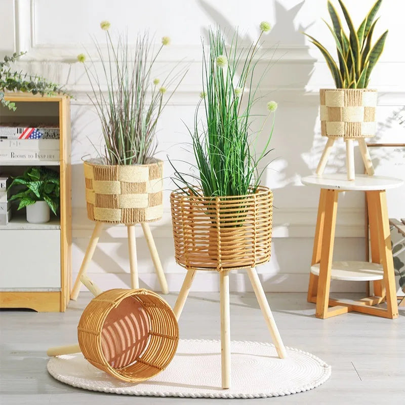 paniers pieds tressés moderne rustique plantes artificielles naturel beige clairextérieur patio jardin