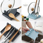 support cuisine multifonctionnel gris vert blanc moderne rainures cuillères fourchettes spatules