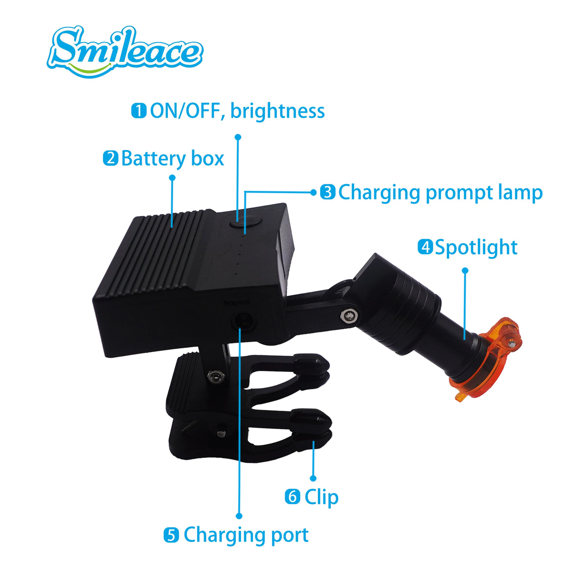 projecteur led clip noir 5w charge rapide 24000lux ajustable dentisterie