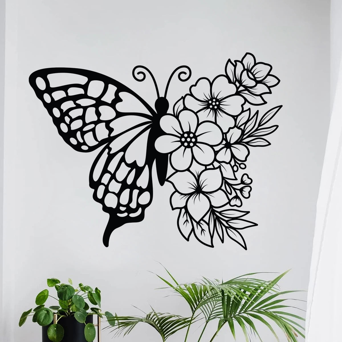autocollant mural papillon fleur noir minimaliste chambre enfant décoration intérieure stickers adhésifs