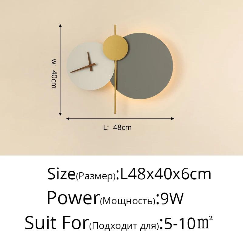applique murale moderne horloge LED contemporain éclairage quotidien noir doré fixée mur