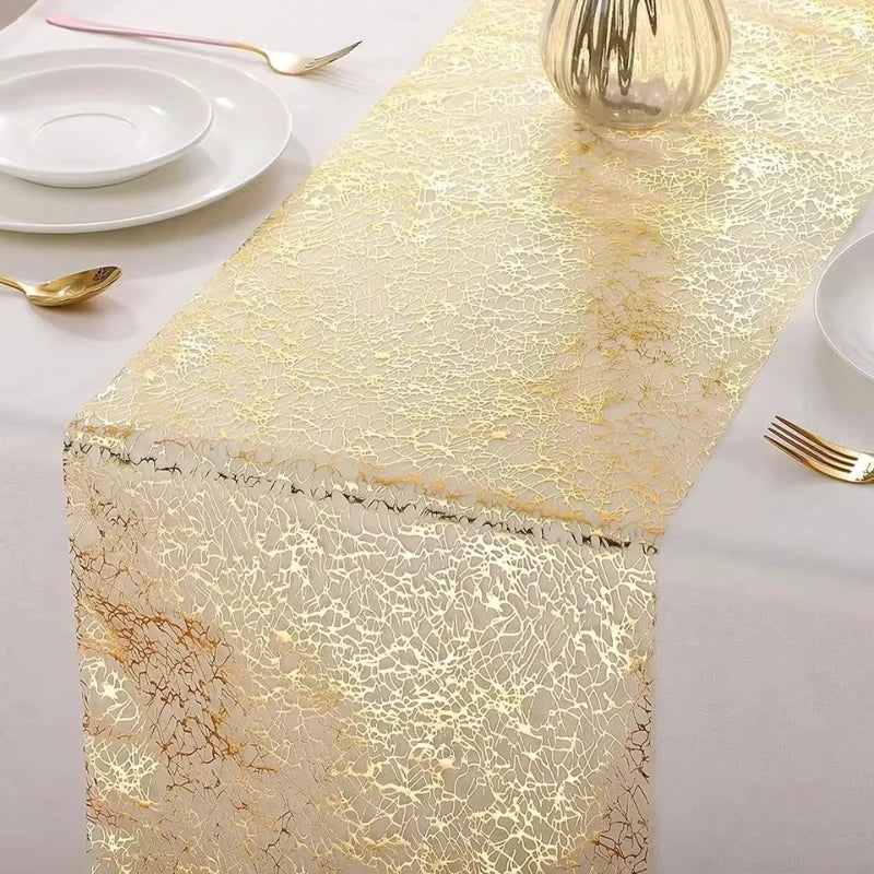 nappe table dorée effet marbrure brillante semi transparente festive or argent