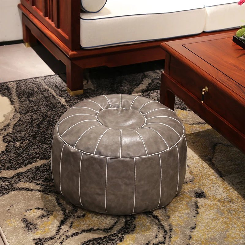 coussin rond cuir naturel marron beige gris moderne ethnique lit siège