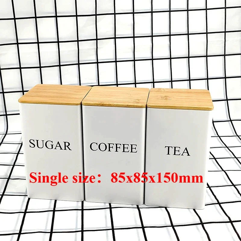 boîtes rangement sucre thé bambou noir blanc couvercle métal minimaliste respectueux environnement