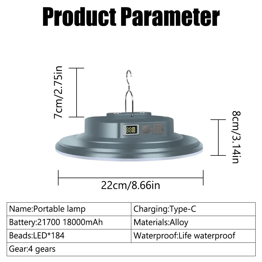 lampe camping rechargeable led 184 diodes batteries violet blanc moderne utilitaire