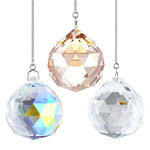 décoration extérieure boule cristal transparente dorée chaîne métallique cloche verre facettée moderne atrape soleil