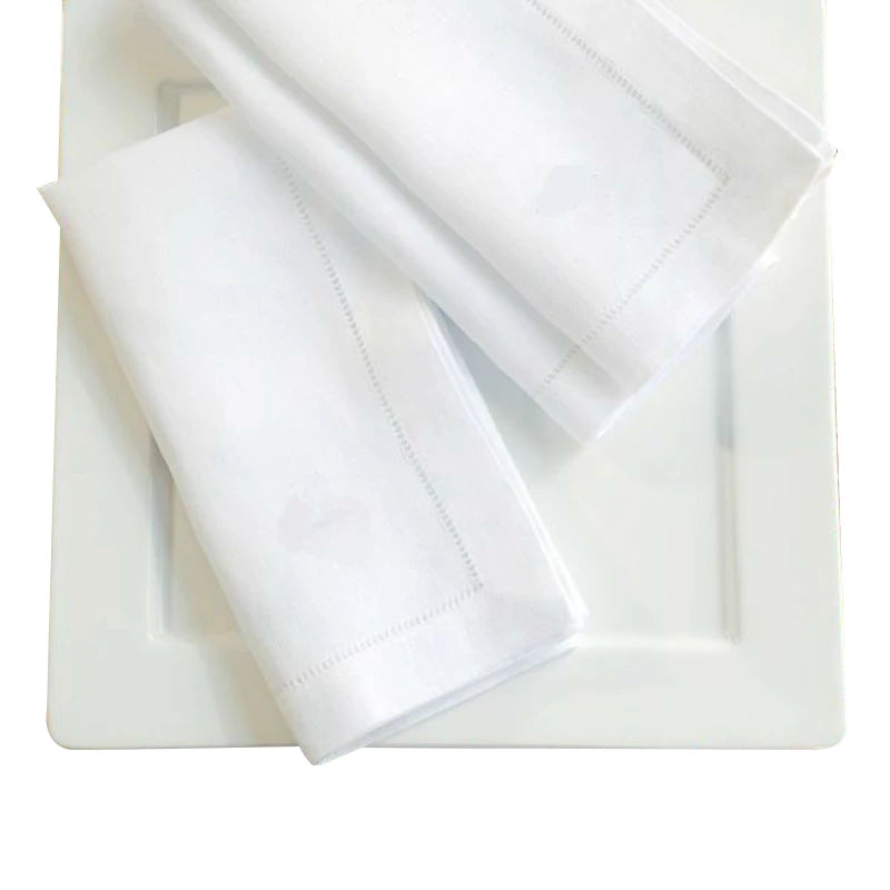 serviettes table classiques blancs lin point couture tissu rustique maison restaurant cocktail mariage