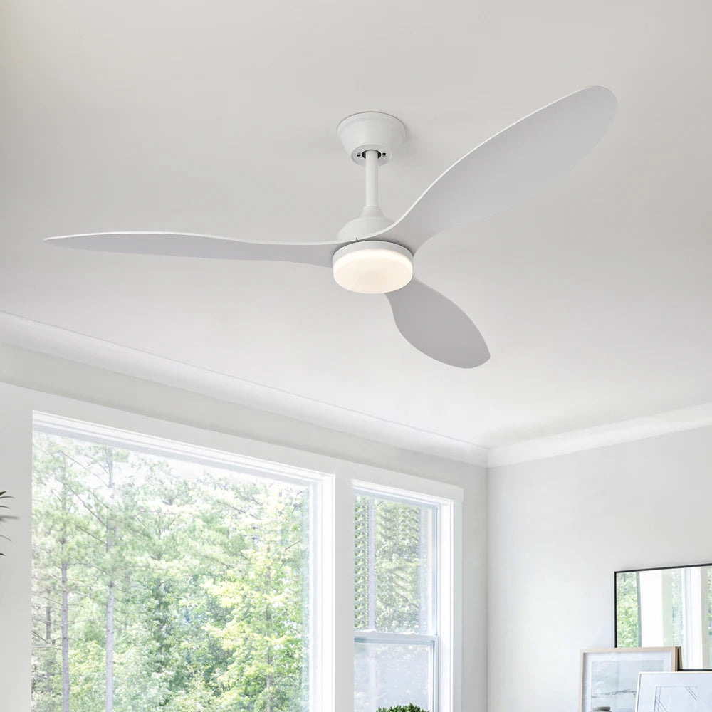 ventilateur moderne 42 inch blanc noir bois lampe intétrieure télécommande fixations ølets led