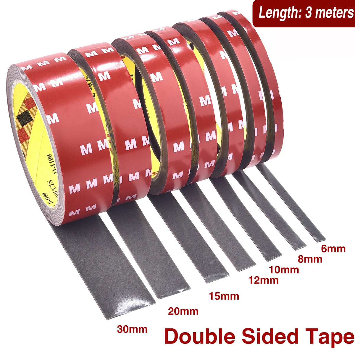 ruban adhésif double face pratique largeur 6mm 8mm 10mm 12mm 15mm 20mm 30mm mètre