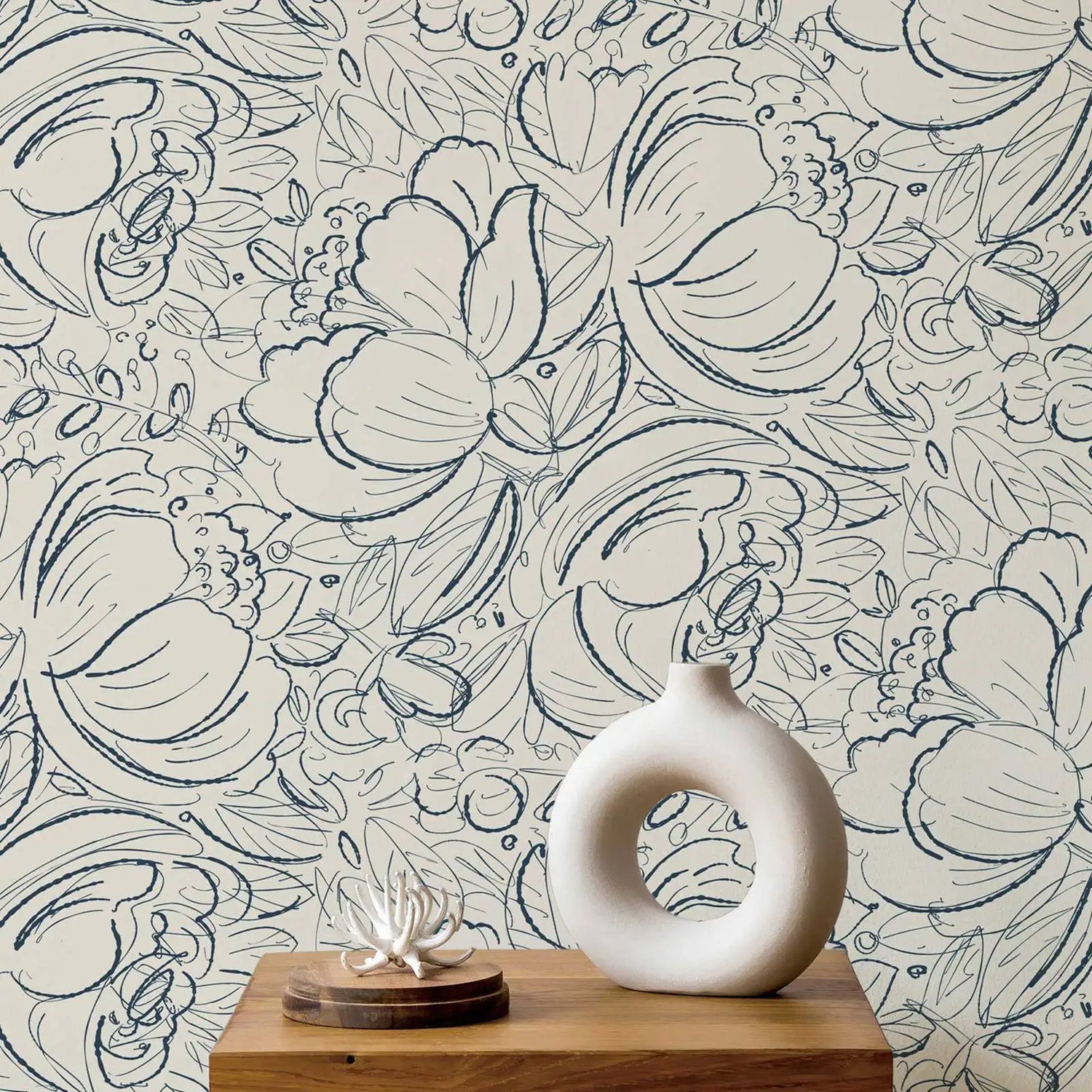 Papier peint mural beige pivoines vintage