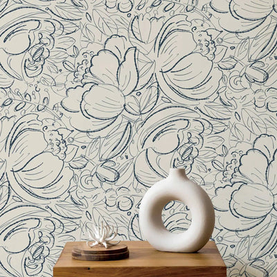 Papier peint mural beige pivoines vintage
